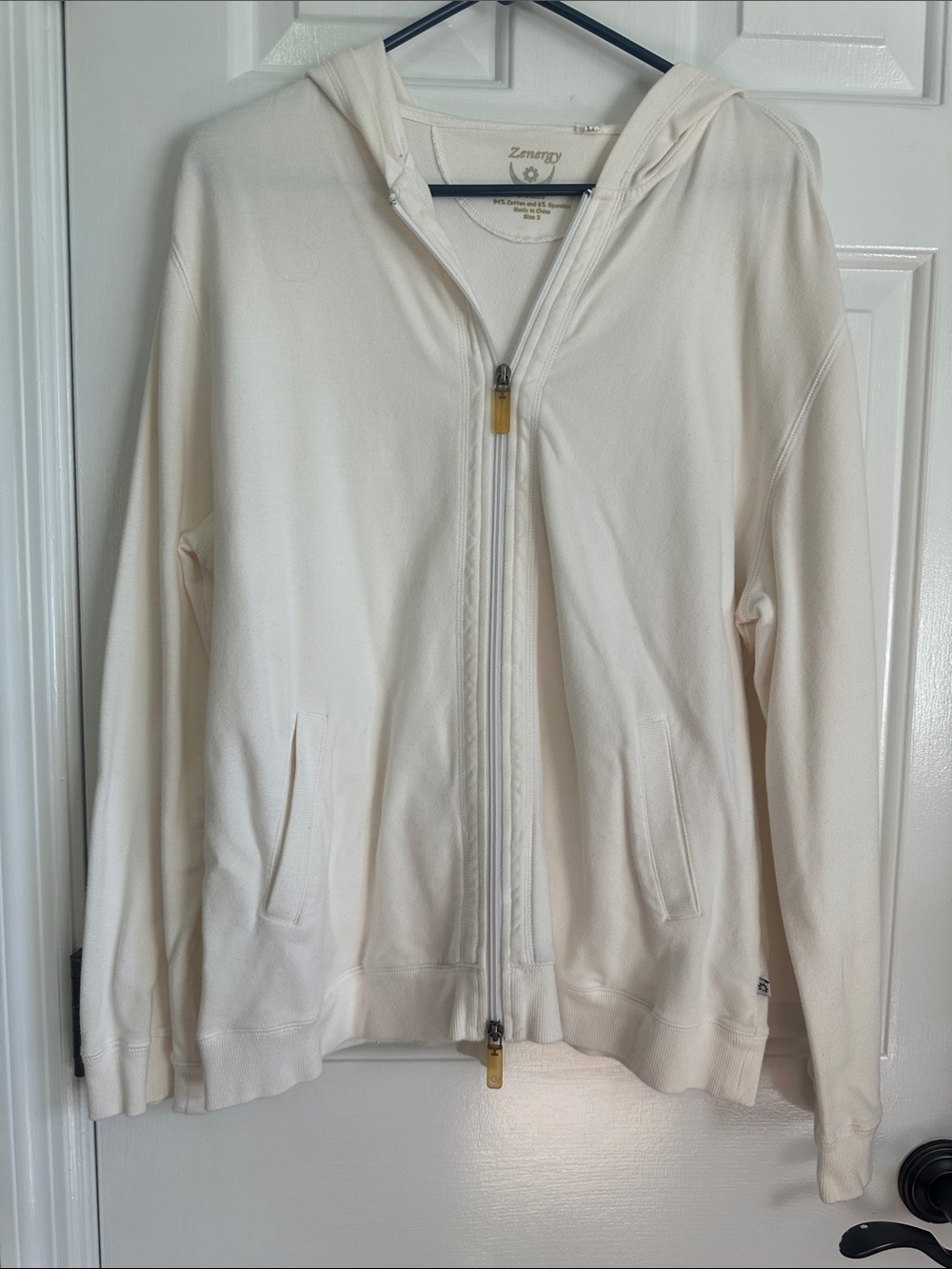 Zenergy Women's Cream Hooded Zip Jacket